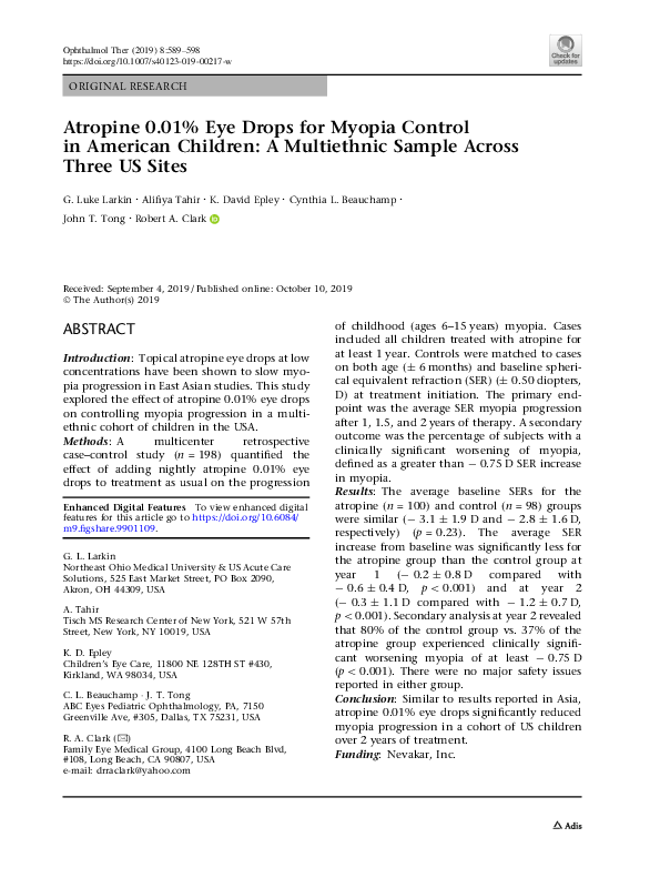 (PDF) Atropine 0.01% Eye Drops for Myopia Control in American Children ...