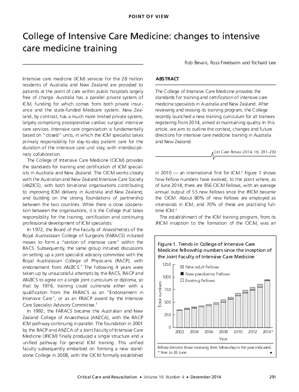 (PDF) College of Intensive Care Medicine: changes to intensive care ...