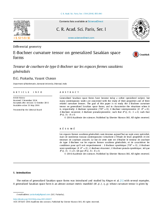 (PDF) E-Bochner curvature tensor on generalized Sasakian space forms