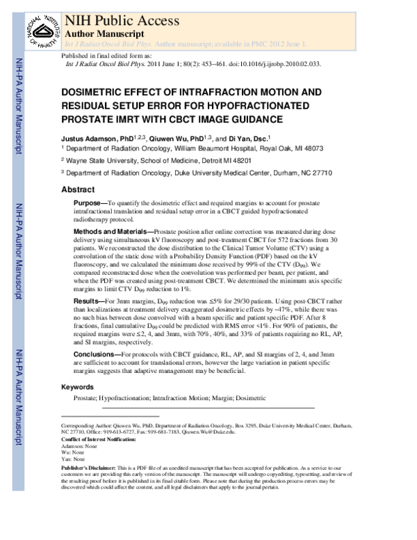 (PDF) Dosimetric Effect of Intrafraction Motion and Residual Setup ...