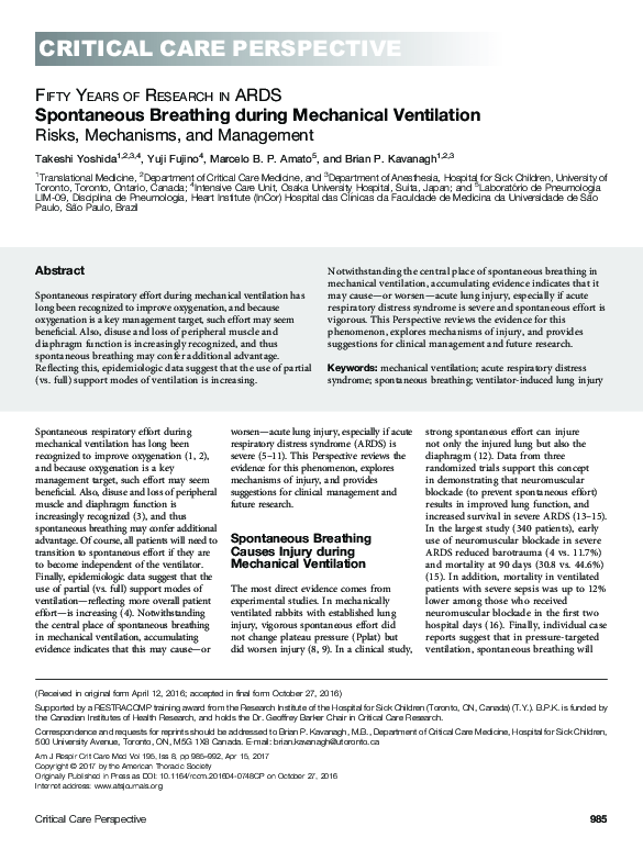 (PDF) Spontaneous breathing during mechanical ventilation in ARDS