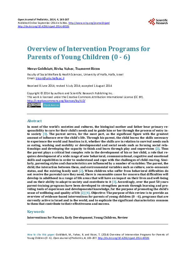(PDF) Overview of Intervention Programs for Parents of Young Children ...