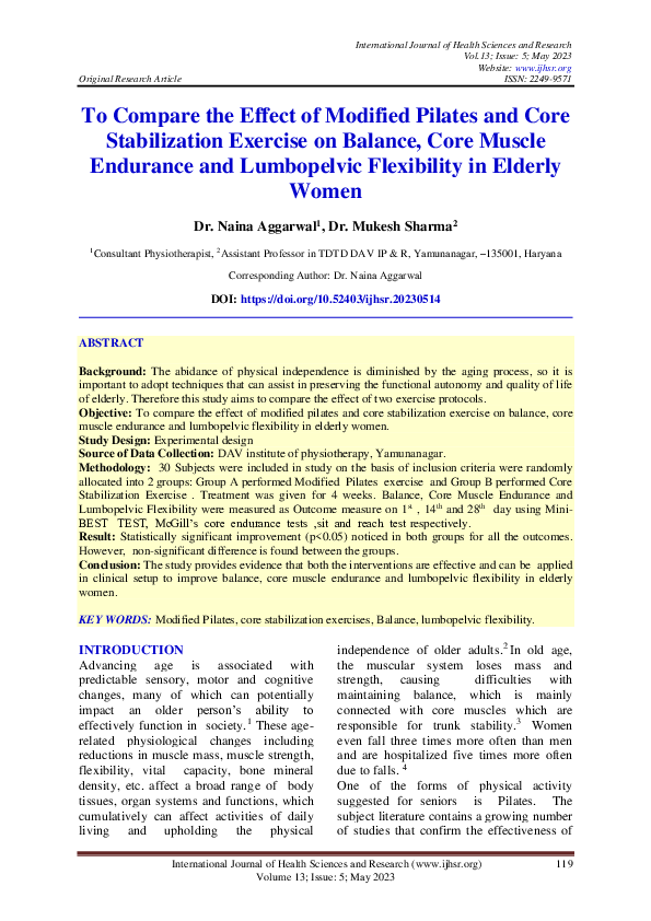 (PDF) To Compare the Effect of Modified Pilates and Core Stabilization ...