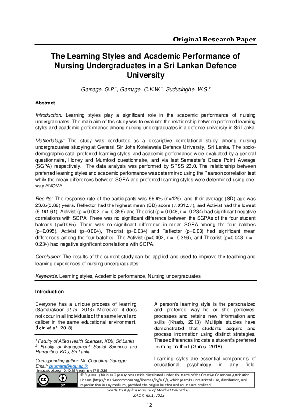 (PDF) The Learning Styles and Academic Performance of Nursing ...