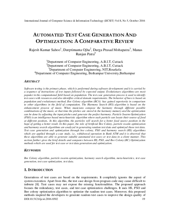(PDF) Automated Test Case Generation and Optimization : A Comparative ...