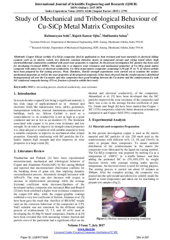 (PDF) Study of Mechanical and Tribological Behaviour of Cu-SiCp Metal ...