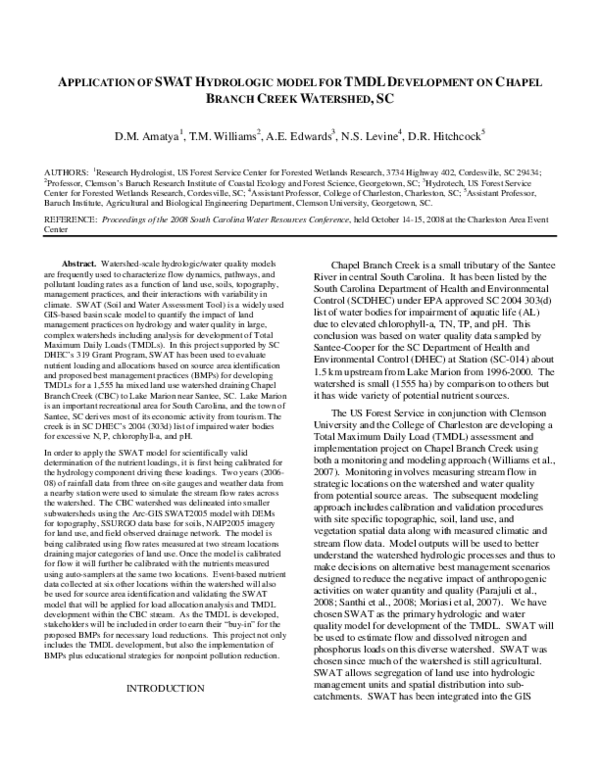 (PDF) Application of SWAT Hydrologic model for TMDL development on ...