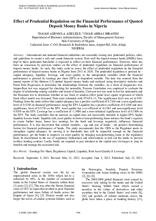 (PDF) Effect of Prudential Regulation on the Financial Performance of