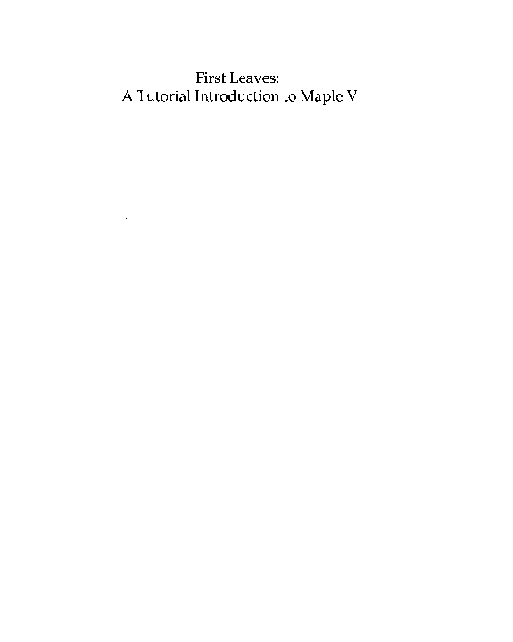 (PDF) First Leaves: A Tutorial Introduction to Maple V