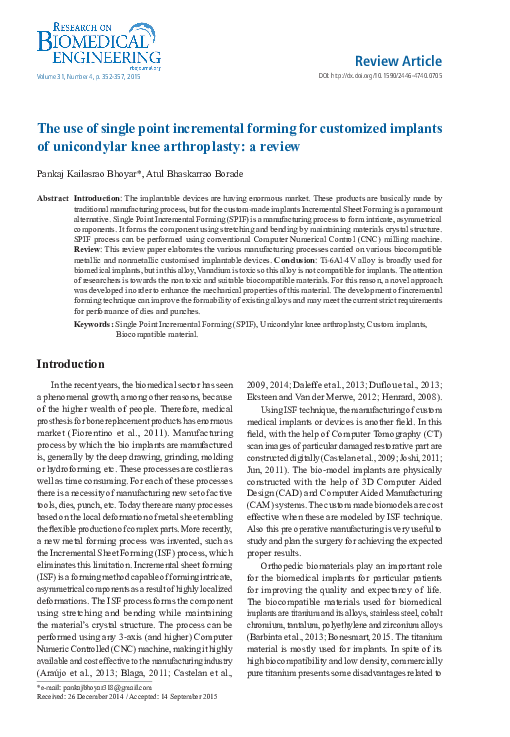 (PDF) The use of single point incremental forming for customized ...