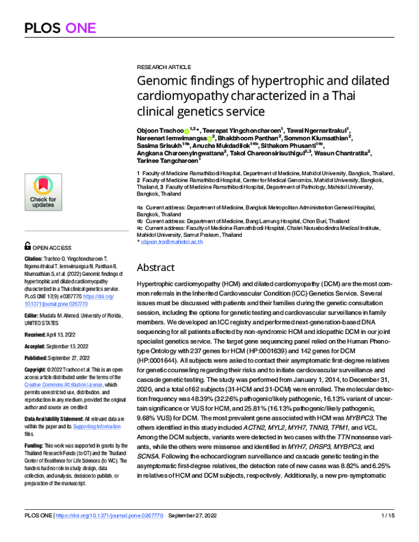 (PDF) Genomic findings of hypertrophic and dilated cardiomyopathy ...