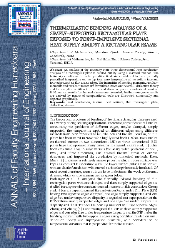 (PDF) Thermoelastic Bending Analysis of a Simply–Supported Rectangular ...