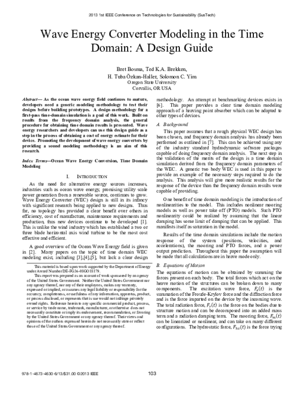 (PDF) Wave energy converter modeling in the time domain: A design guide