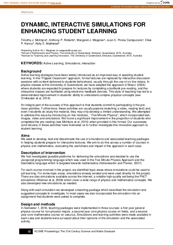 (PDF) Dynamic, interactive simulations for enhancing student learning