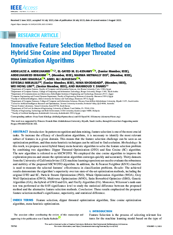(PDF) Innovative Feature Selection Method Based on Hybrid Sine Cosine ...