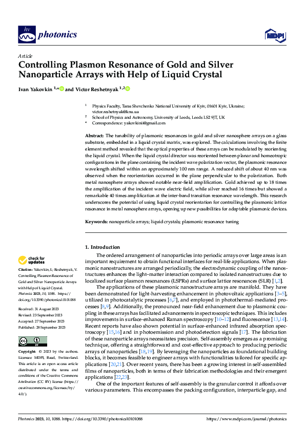 (PDF) Controlling Plasmon Resonance of Gold and Silver Nanoparticle ...