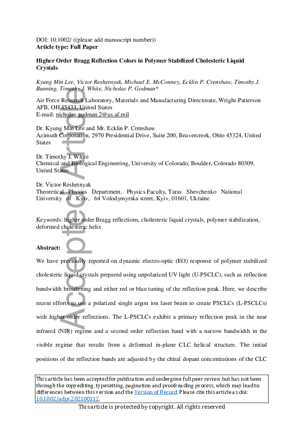 (PDF) Higher–Order Bragg Reflection Colors in Polymer–Stabilized ...