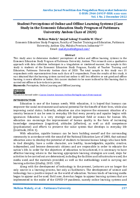 (PDF) Student Perceptions of Online and Offline Learning Systems of the ...