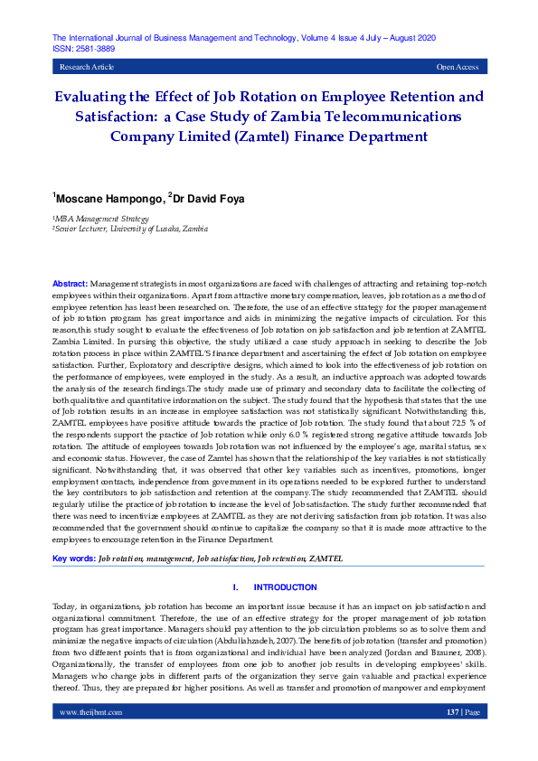 (PDF) Evaluating the Effect of Job Rotation on Employee Retention and ...