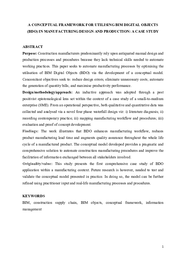 (PDF) A conceptual framework for utilising BIM digital objects (BDO) in ...