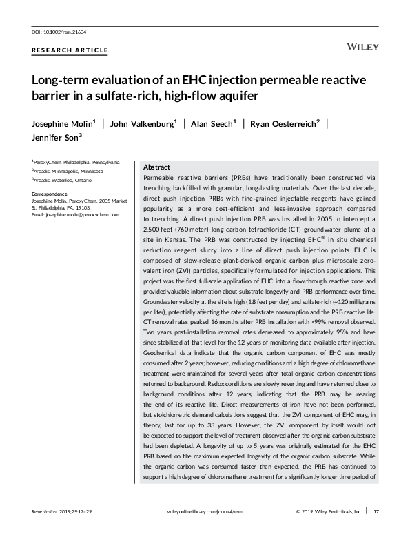 (PDF) Long‐term evaluation of an EHC injection permeable reactive ...