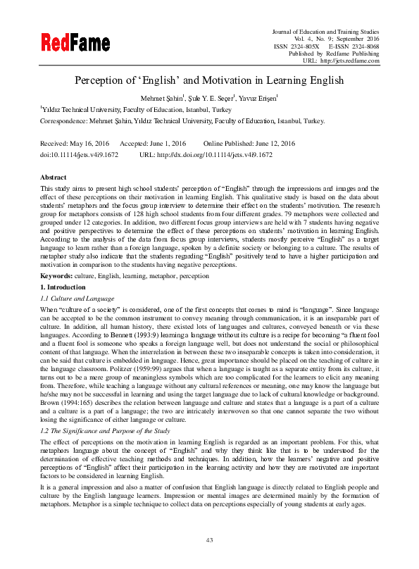 (PDF) Perception of ‘English’ and Motivation in Learning English