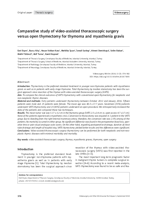 (PDF) Comparative study of video-assisted thoracoscopic surgery versus ...