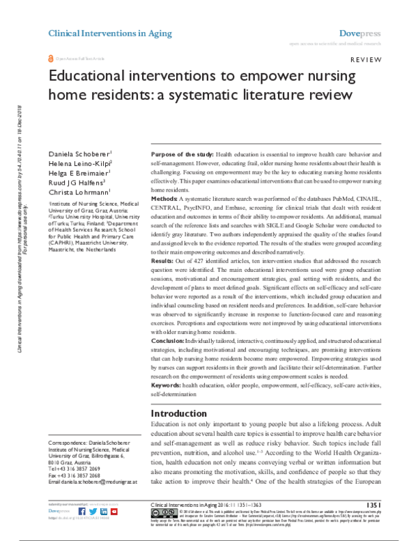 (PDF) Educational interventions to empower nursing home residents a