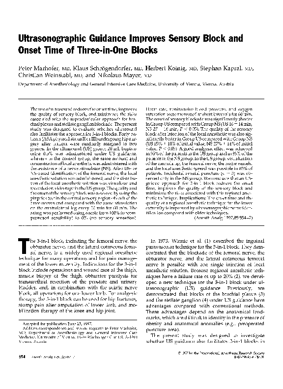 (PDF) Ultrasonographic Guidance Improves Sensory Block and Onset Time ...