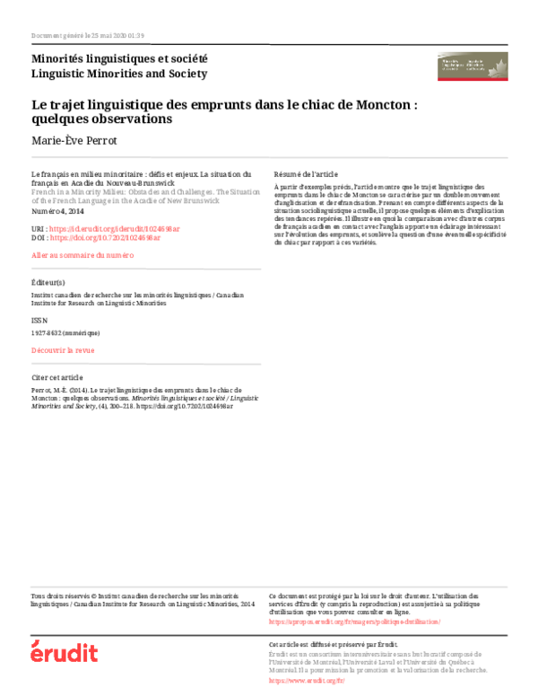 (PDF) Le trajet linguistique des emprunts dans le chiac de Moncton ...