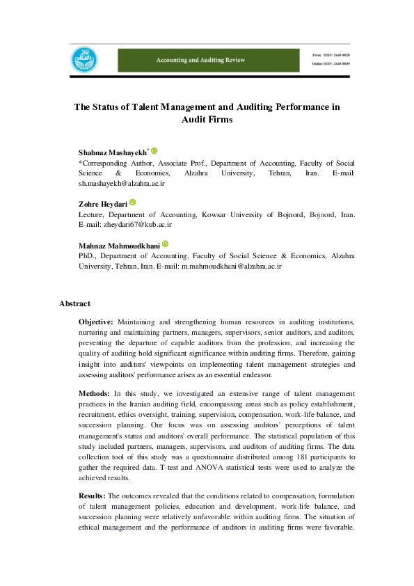 (PDF) The Status of Talent Management and Auditing Performance in Audit ...