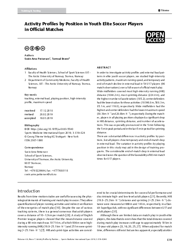 (PDF) Activity Profiles by Position in Youth Elite Soccer Players in ...