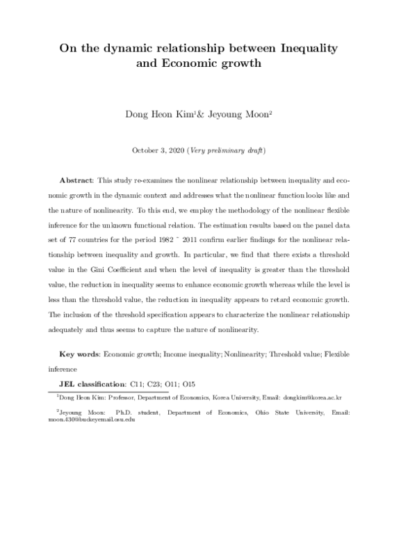 (PDF) On the dynamic relationship between Inequality and Economic growth