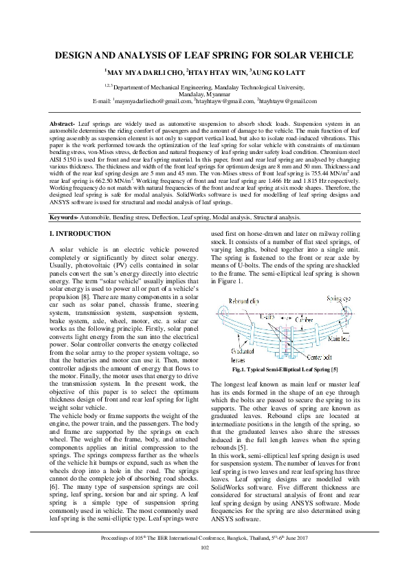 (PDF) Design and Analysis of Leaf Spring for Solar Vehicle 1 May