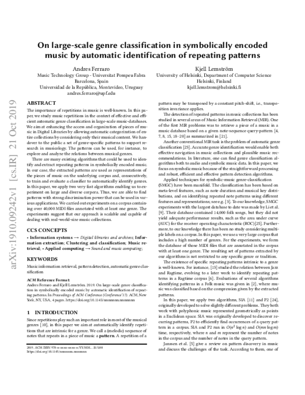 (PDF) On large-scale genre classification in symbolically encoded music ...