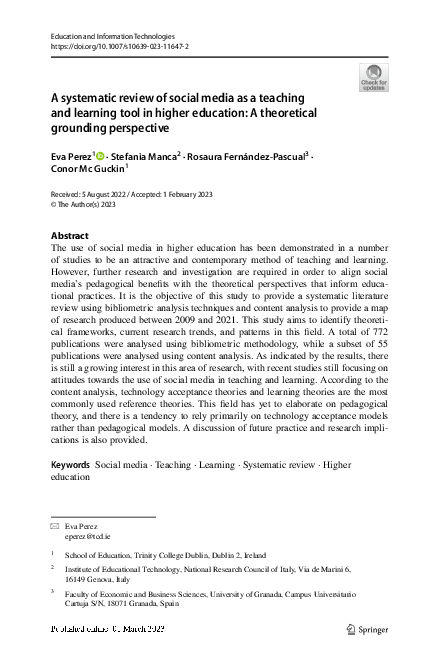(PDF) A systematic review of social media as a teaching and learning ...