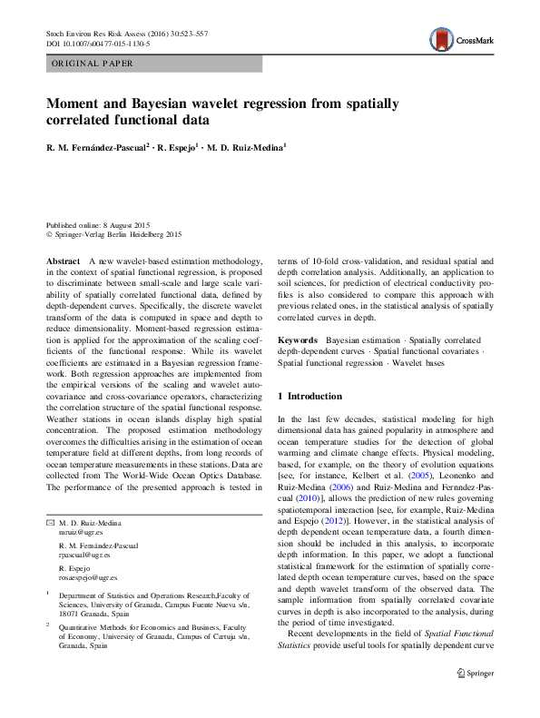 (PDF) Moment and Bayesian wavelet regression from spatially correlated ...