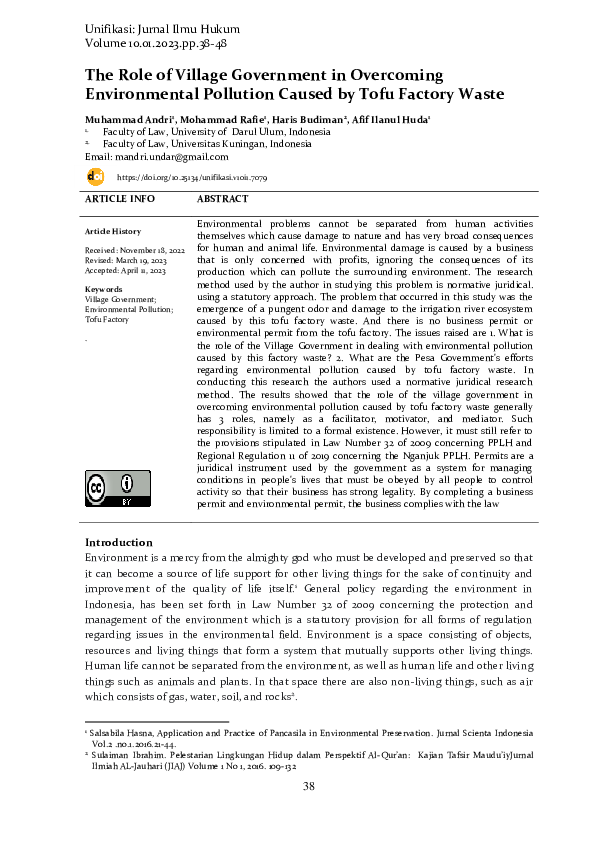 (PDF) The Role of Village Government In Overcoming Environmental ...