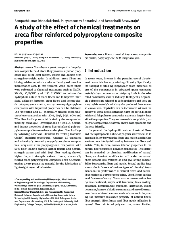 (PDF) A study of the effect of chemical treatments on areca fiber ...