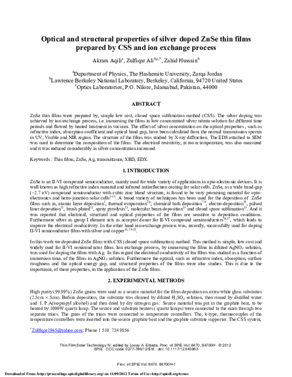 (PDF) Optical and structural properties of silver doped ZnSe thin films ...