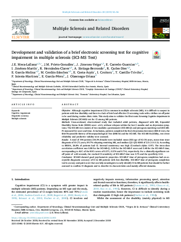 (PDF) Development and Validation of a Brief Electronic Screening Test ...