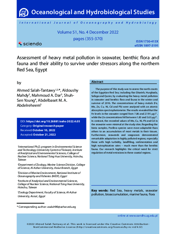 (PDF) Assessment of heavy metal pollution in seawater, benthic flora ...