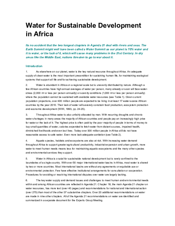 (PDF) Water for Sustainable Development in Africa