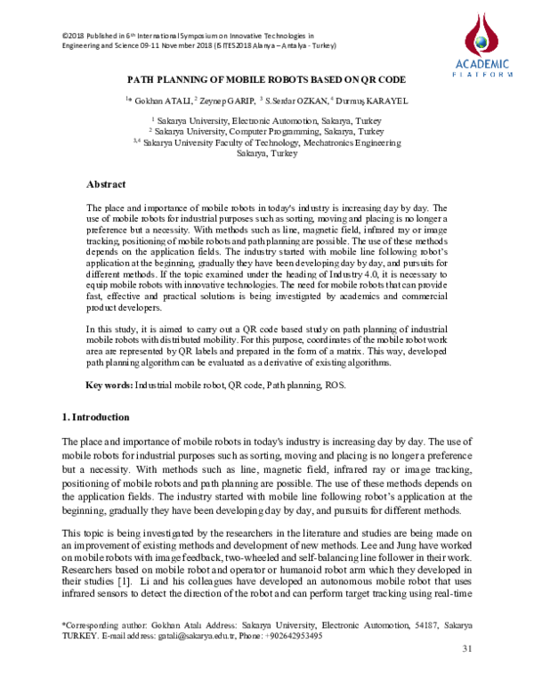 (PDF) Path Planning of Mobile Robots Based on QR Code