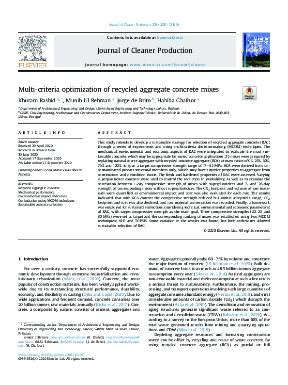 (PDF) Multi-criteria optimization of recycled aggregate concrete mixes
