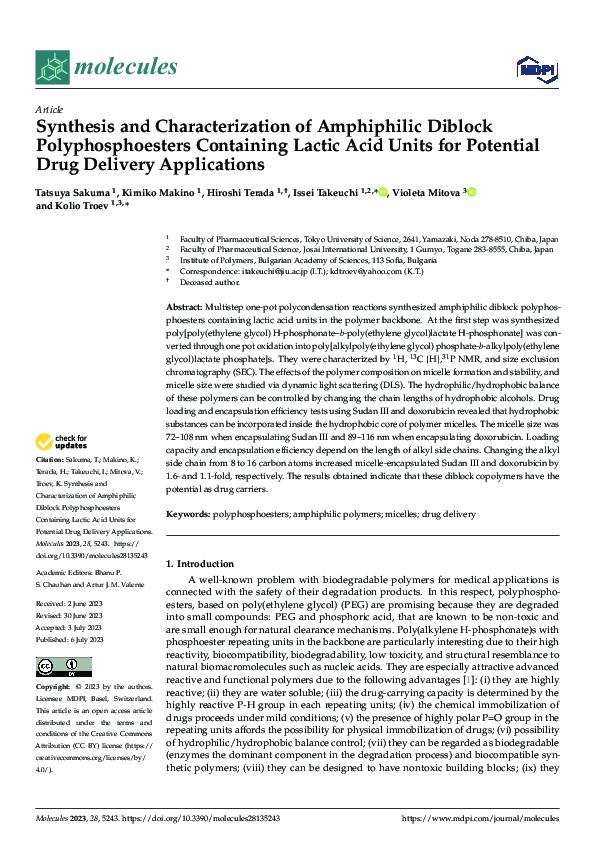 (PDF) Synthesis and Characterization of Amphiphilic Diblock ...