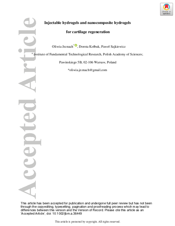 (PDF) Injectable hydrogels and nanocomposite hydrogels for cartilage ...