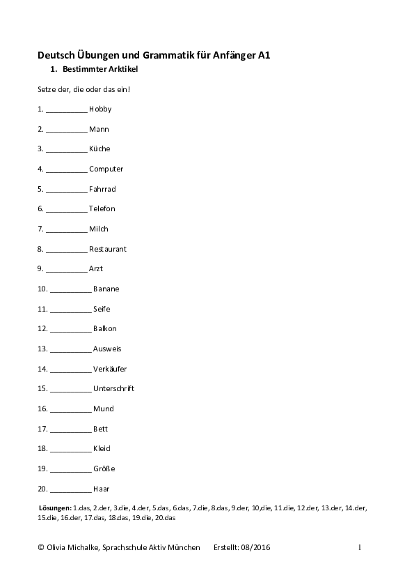(PDF) Deutsch Übungen und Grammatik für Anfänger A1