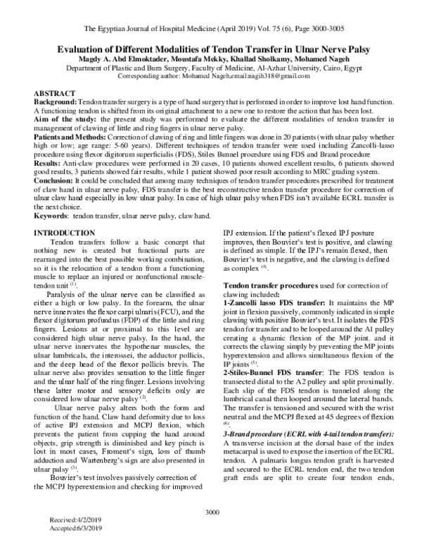 (PDF) Evaluation of Different Modalities of Tendon Transfer in Ulnar ...