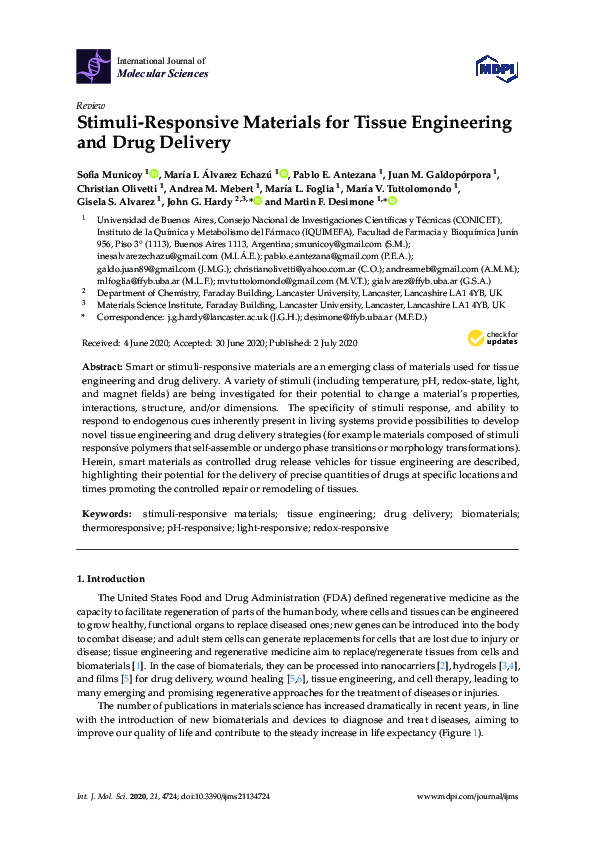 (PDF) Stimuli-Responsive Materials for Tissue Engineering and Drug Delivery